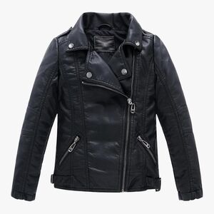 Kids' Black Faux Leather Moto Jacket - Unbranded